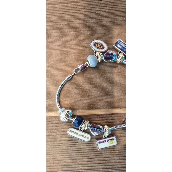 NFL-Themed Charm Bracelet With Silver-Tone Band & Multi-Color Enamel Charms Feat - Picture 3 of 3